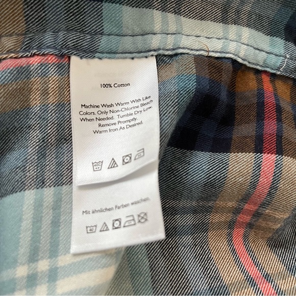 Eddie Bauer Blue Plaid Flannel Button Front Long Sleece Shirt - Picture 10 of 11